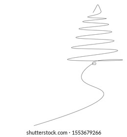 Christmas tree silhouette continuous line drawing, vector illustration