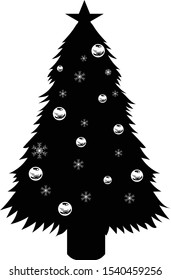 Christmas tree silhouette, christmas decorations, using vector image style.