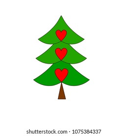 Christmas tree silhouette with decorations, vector illustration isolated on white background, template for design, greeting card, invitation.