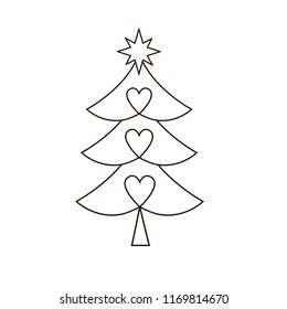 Christmas tree silhouette with decorations. Vector illustration isolated on white background, template for design, greeting card, invitation.
