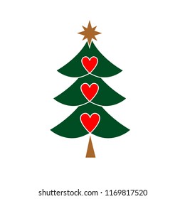 Christmas tree silhouette with decorations. Vector illustration isolated on white background, template for design, greeting card, invitation.