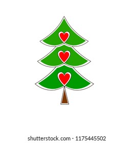 Christmas tree silhouette with decorations. Vector illustration isolated on white background, template for design, greeting card, invitation.