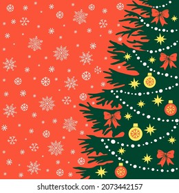 Christmas tree silhouette with decorations, vector illustration, template for design, greeting card, invitation.