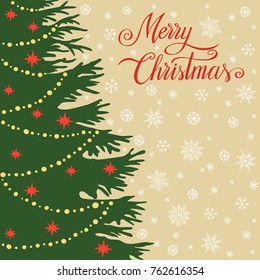Christmas tree silhouette with decorations, vector illustration, template for design, greeting card, invitation.