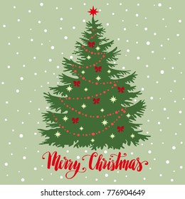 Christmas tree silhouette with decorations, vector illustration, template for design, greeting card, invitation.