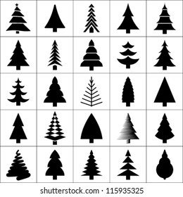 Christmas tree silhouette design collection  Concept tree icon set  Vector  Isolated white background 