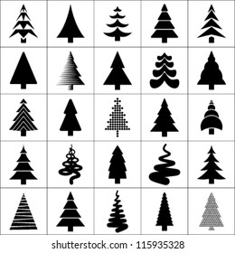 Christmas tree silhouette design vector set  Concept tree icon collection Isolated white background 