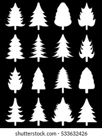 Christmas tree silhouette design vector set on a black background