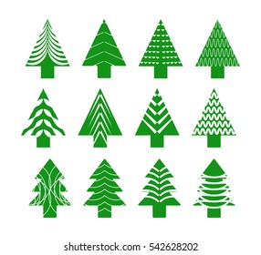 Christmas tree silhouette design vector set. Concept tree icon collection.Isolated on white background.