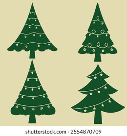 Christmas Tree Silhouette Flat isolated object vector HQ Bundle Pack.