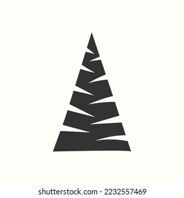 Christmas tree silhouette hand drawn flat illustration on white background