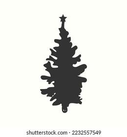Christmas tree silhouette hand drawn illustration on white background