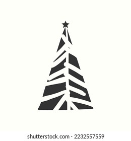 Christmas tree silhouette hand drawn illustration on white background