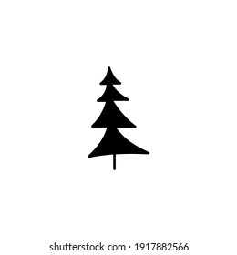 Christmas tree silhouette isolated on white background. Winter tree vector illustration. Silhouette vector illustration. Unique Christmas tree.