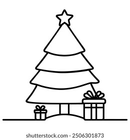 Christmas tree silhouette. Line art, Vector illustration