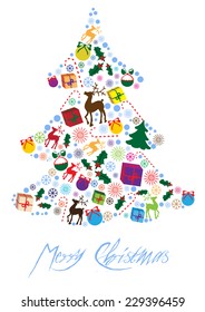 christmas tree silhouette made of color vector xmas symbols