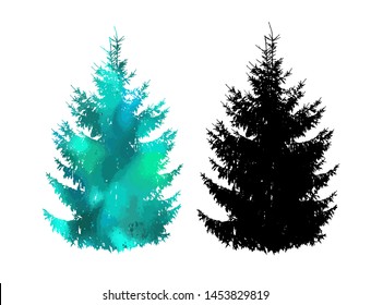 The Christmas tree silhouette is natural. Vector illustration