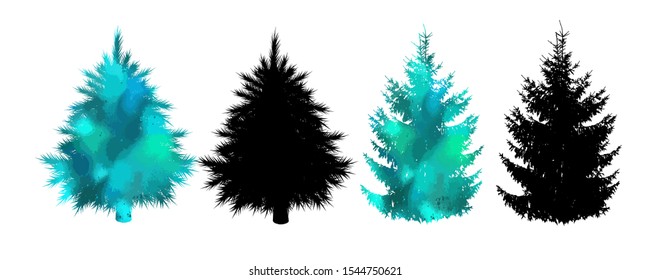 The Christmas tree silhouette is natural. Vector illustration
