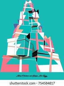 Christmas tree silhouette on the present boxes. Vector illustration