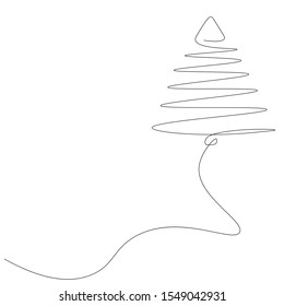 Christmas tree silhouette, one line drawing vector illustration
