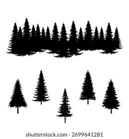 Christmas Tree Silhouette Pine Forest Clipart. Isolated on white background
