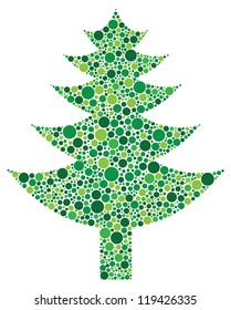 Christmas Tree Silhouette with Polka Dots Pattern Illustration Isolated on White Background Vector