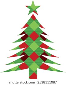 Christmas tree silhouette with Christmas print. Vector illustration