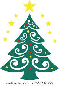 A Christmas tree silhouette with a prominent star at the top