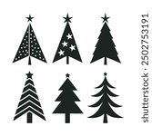 Christmas tree silhouette set ,festive tree icons for holiday designs, minimalist christmas tree vector