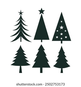 Conjunto de silueta de árbol de Navidad, iconos de árbol festivo para diseños de vacaciones, Vector de árbol de Navidad minimalista