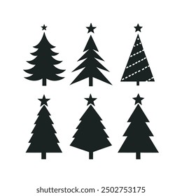 Conjunto de silueta de árbol de Navidad, iconos de árbol festivo para diseños de vacaciones, Vector de árbol de Navidad minimalista