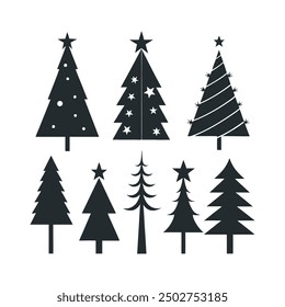 Christmas tree silhouette set ,festive tree icons for holiday designs, minimalist christmas tree vector