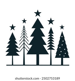 Conjunto de silueta de árbol de Navidad, iconos de árbol festivo para diseños de vacaciones, Vector de árbol de Navidad minimalista