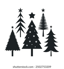 Christmas tree silhouette set ,festive tree icons for holiday designs, minimalist christmas tree vector