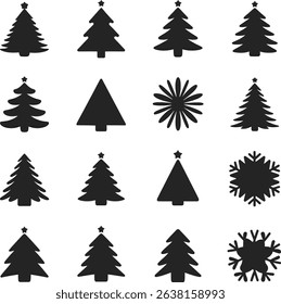 Christmas tree silhouette set ,festive tree icons for holiday designs, minimalist christmas tree vector