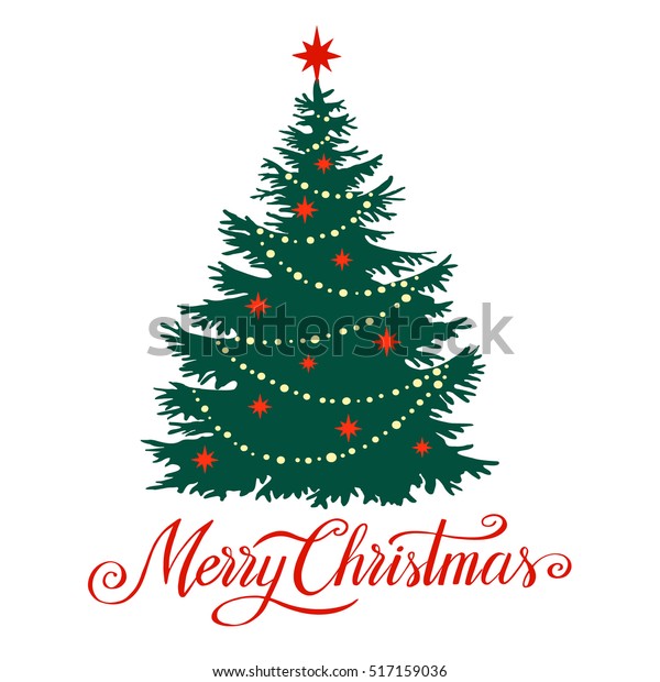 白い背景にクリスマスツリーのシルエットと雪片 ベクターイラスト デザイン用テンプレート グリーティングカード 招待状 のベクター画像素材 ロイヤリティフリー