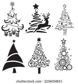 Christmas tree silhouette. Christmas Trees Set.  A set of black Christmas Trees. 