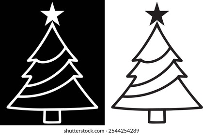 Christmas Tree Silhouette Vector Art – Black and White Holiday Decor Set.