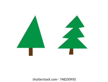 Christmas tree silhouette vector design. Flat, stylized and minimalistic icons in cartoon style. Green hand drawn illustrations isolated on white background. 