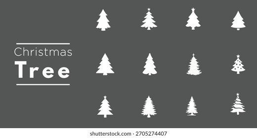 Weihnachtsbaum Silhouette Vektor Icon Set - Festliche Holiday Pine Collection Lila Weiß Flaches Design, Winter Weihnachten Ornament Dekoration Clipart Modernes minimalistisches Grafikelement für Grußkartendruck