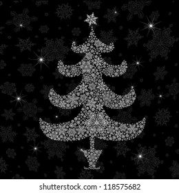 Christmas tree silhouette. Vector illustration, EPS8