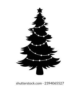 Christmas tree silhouette. Christmas tree vector illustration.