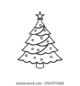 Christmas tree silhouette vector illustration, line art