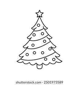 Christmas tree silhouette vector illustration, line art