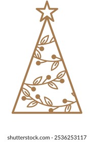 Christmas tree silhouette, Christmas tree vector illustration, Ornament for laser cutting template 