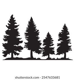 Christmas tree silhouette vector illustration, line art christmas trees
