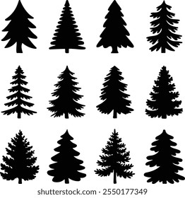 Ilustración vectorial de la silueta del árbol de navidad con el fondo blanco