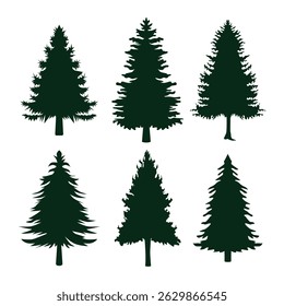 Silueta del árbol de navidad, Vector, ilustración.