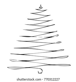 Christmas tree silhouette , vector illustration isolated on white background, template for design greeting card, invitation.