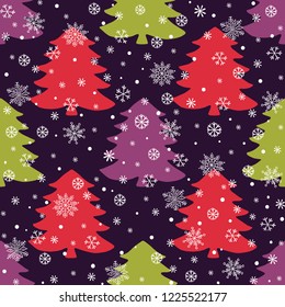 Christmas tree silhouette, vector seamless pattern, holiday background, template for design, wrapping paper, greeting card, invitation.